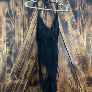 Stylish Black Fringe Monokini